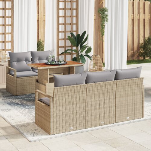  Set od 6 vrtnih sofa s jastučićima Bež poli ratan Cijene
