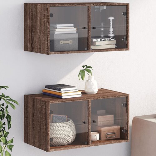 vidaXL Stenska omarica s steklenimi vrati 2 kosa hrast 68,5x37x35 cm Cene