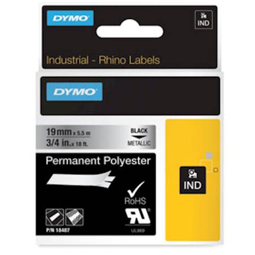 Dymo Trak Rhino Polyester 18487, 19 mm / 5.5 m (črno/metalni), original Slike