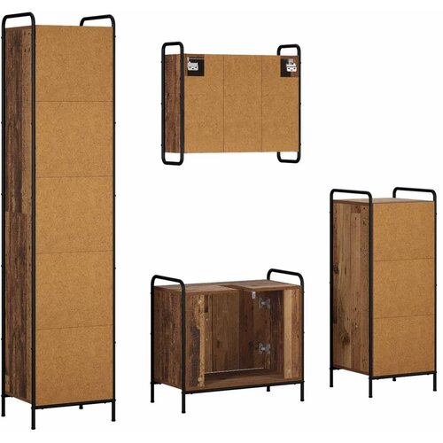  Set ormarića za kupaonicu 4 kom. Staro drvo 40 x 36 x 181 cm - Staro drvo Ormarić ispod sudopera (2 vrata) + viseći ormarić + ku Slike