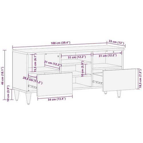  ormar s ladicama Crna 100 x 33 x 46 cm Čvrsto drvo manga Slike