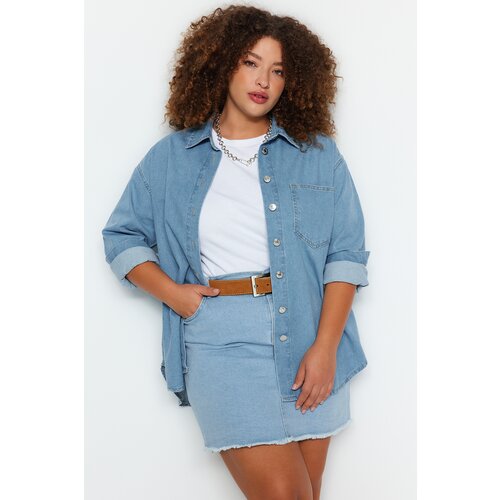 Trendyol Curve Light Blue Oversized Denim Shirt Cene