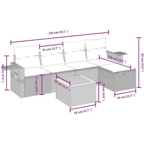  6-dijelni set vrtnih sofa od poliratana s jastucima sivi Slike