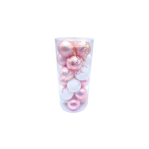 Denis Božićne kuglice 6 cm, 24 kom/pak, roze i bele Slike