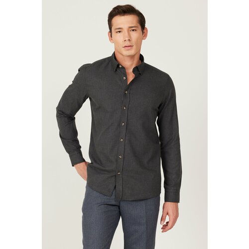 AC&Co / Altınyıldız Classics Men's Anthracite Slim Fit Slim Fit Buttoned Collar Flannel Lumberjack Shirt Cene