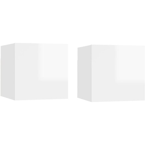 VidaXL Nočne omarice 2 kosa visok sijaj bele 30,5x30x30 cm iverna pl. Slike