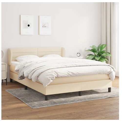 VidaXL Krevet s oprugama i madracem krem 140 x 190 cm od tkanine Slike