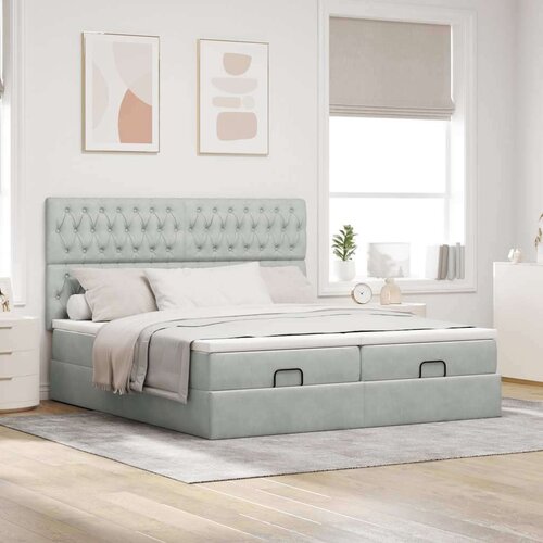 VidaXL Okvir kreveta s madracima svijetlosivi 160x200cm bar&amp;scaron;unasti Slike