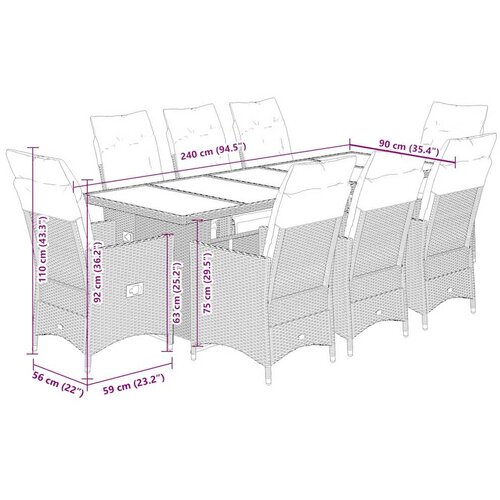  9-dijelni vrtni bistro set od poliratana s jastucima crni Crna Slike