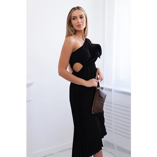 Kesi Women&amp;#039;s pleated dress with flower - black Slike