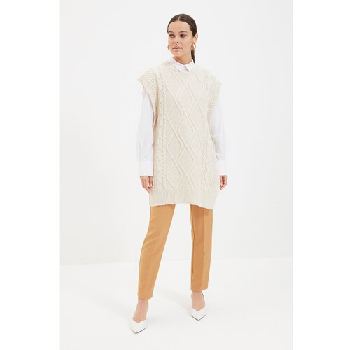 Trendyol Beige Long Knitwear Sweater Slike