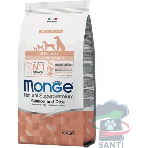 Monge Monoprotein All Breeds Puppy and Junior, Losos i Pirinač - 2.5 kg Slike