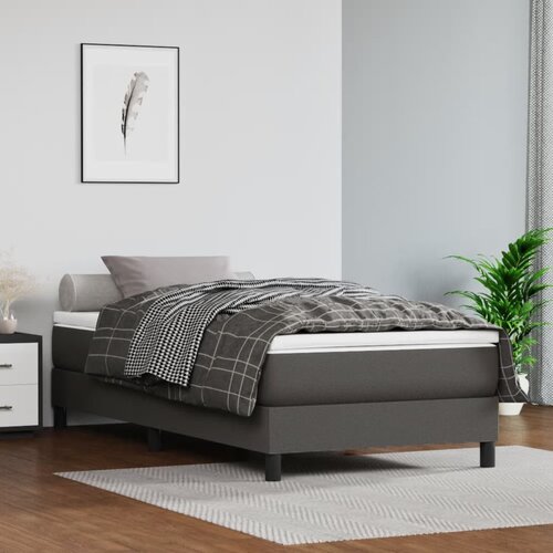 VidaXL Vzmetnica z žepkasto vzmetjo siva 90x200x20 cm umetno usnje Slike