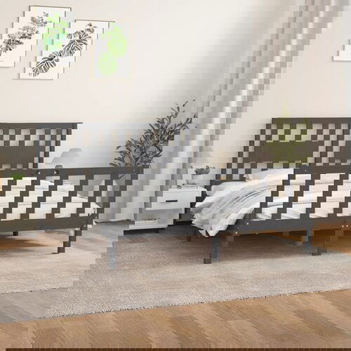 The Living Store Posteljni okvir z vzglavjem siv trdna borovina 150x200 cm - Posteljni Okvir, (21525815) Slike