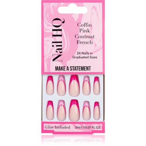 Nail HQ Coffin Pink Contrast French Umjetni nokti s ljepilom i aplikatorom 24 kom Cijene