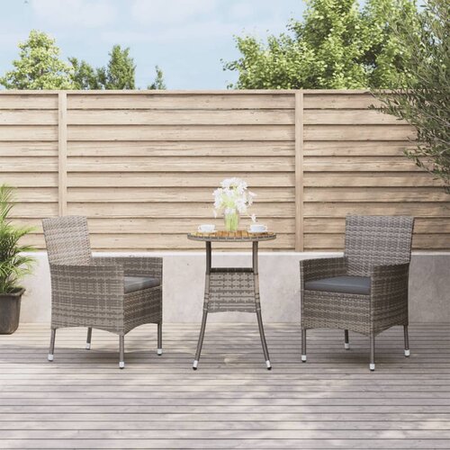 VidaXL 3-dijelni vrtni bistro set od poliratana s jastucima sivi Slike