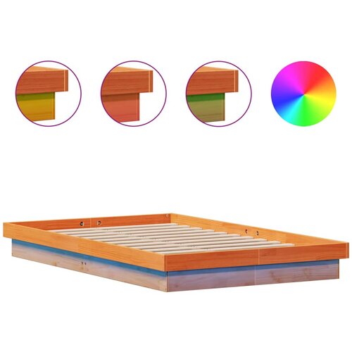 Maison Chic LED Posteljni okvir - Dvoposteljna postelja - Zakonska postelja vo&amp;scaron;čeno rjav 135x190 cm trdna borovina, (21694847) Slike