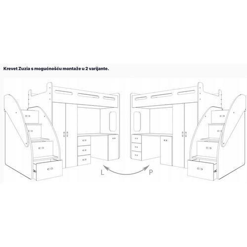 Molarem Home Drveni dječji krevet na kat Zuzia Plus s radnim stolom 200x80 cm - rozi Slike