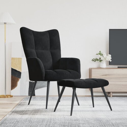 The Living Store Stol za sproščanje s stolčkom črn žamet - Stol Za Sproščanje, (21485245) Cene