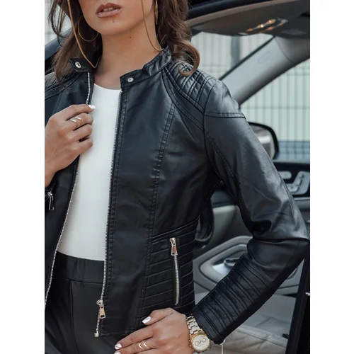 DStreet Women's leather transitional jacket with a stand-up collar APRIL black