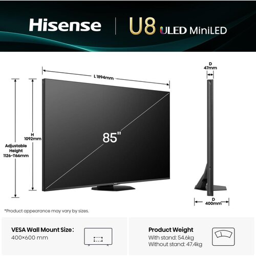 Hisense ULED (Mini LED) TV sprejemnik 85U8Q, 215 cm Slike