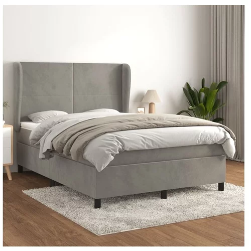 vidaXL Box spring postelja z vzmetnico svetlo siv 140x190 cm