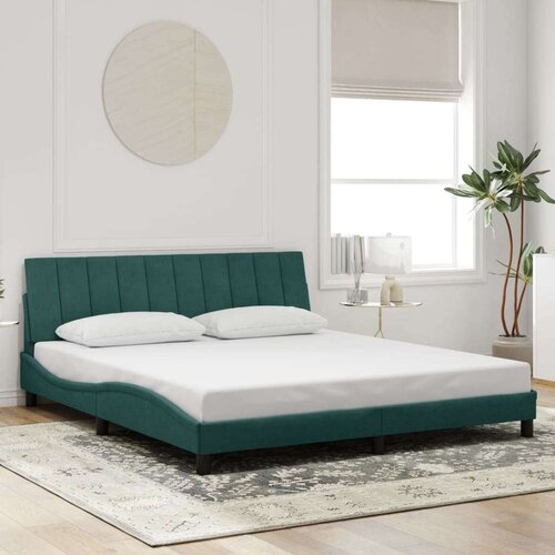 VidaXL okvir kreveta s LED svjetlima tamnozeleni 180x200 cm bar&amp;scaron;unasti Slike