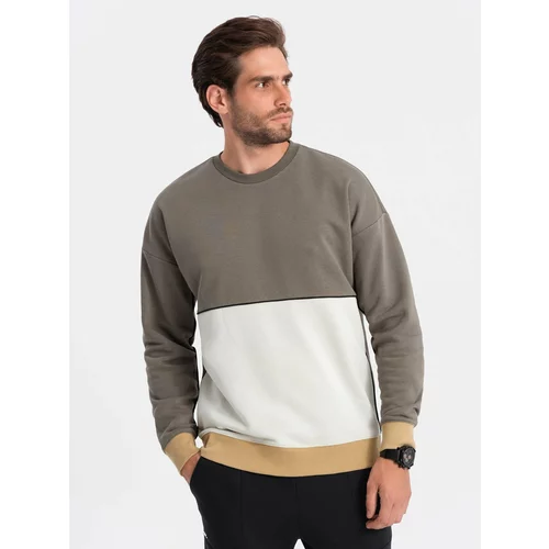 Ombre Men's OVERSIZE sweatshirt with contrasting color combination - khaki