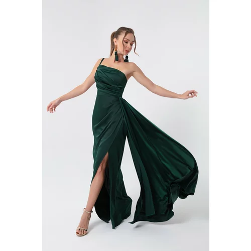 Lafaba Women's Emerald Green One-Shoulder Satin Evening Dress & Prom Dress