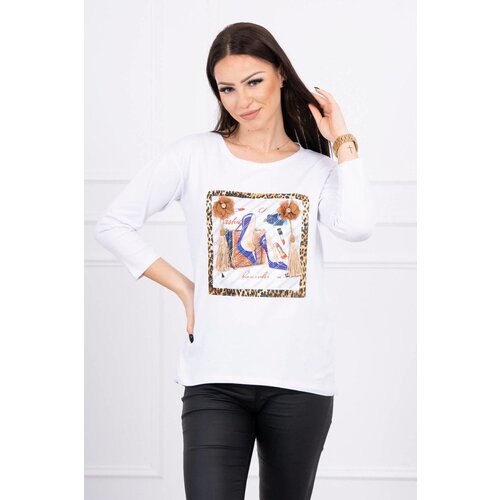Kesi Blouse with 3D graphics and decorative pom pom white Slike