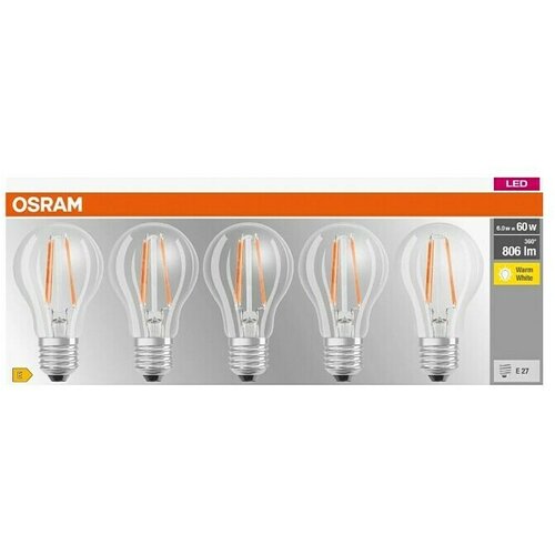 Osram Set LED žarulja E27 Classic A60 (6 W, 806 lm, Boja svjetla: Topla bijela, 5 Kom., Prozirno) Cijene