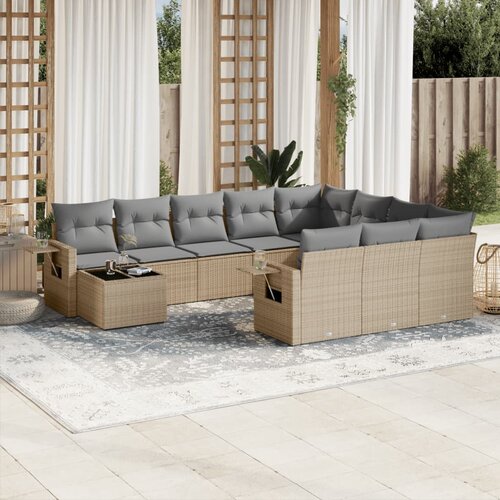 vidaXL 11-dijelni set vrtnih sofa od poliratana s jastucima bež Cijene