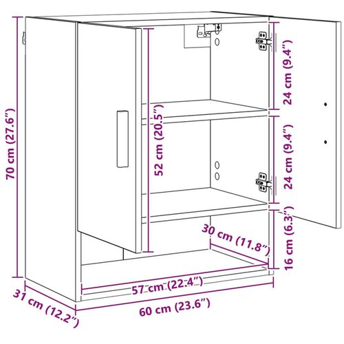  Ormar za Zid Zidne Crni hrast 60 x 31 x 70 cm Konstruirano drvo - Crni hrast Slike