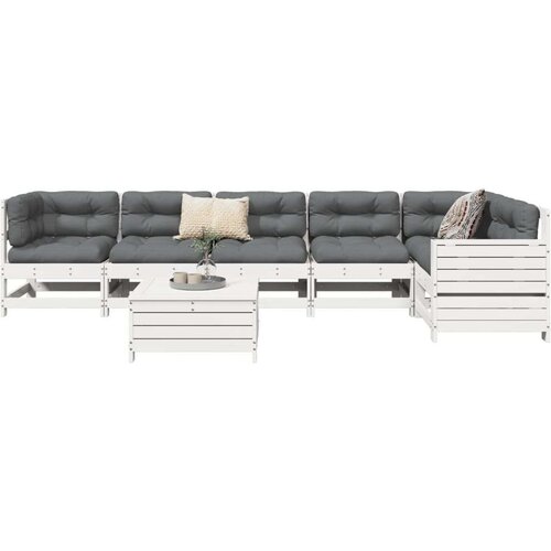  7-dijelni set vrtnih sofa bijeli od masivne borovine Slike