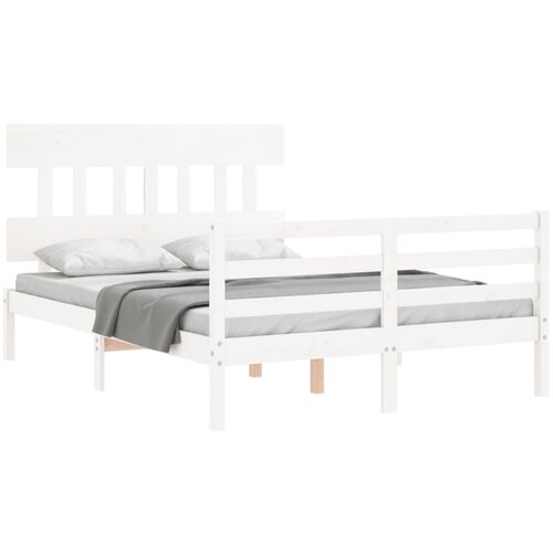 VidaXL Posteljni okvir z vzglavjem bel 140x200 cm trden les, (20739790) Slike