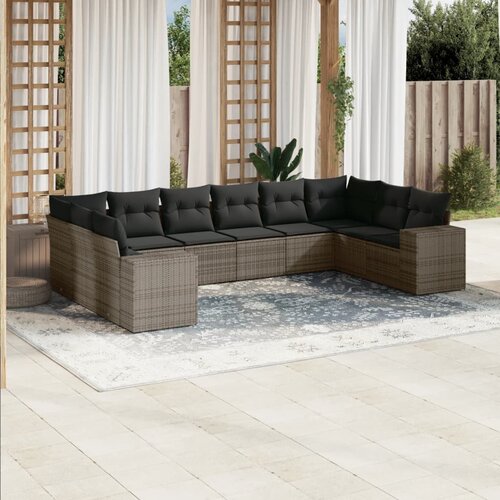 vidaXL 10-dijelni set vrtnih sofa od poliratana s jastucima sivi Cijene