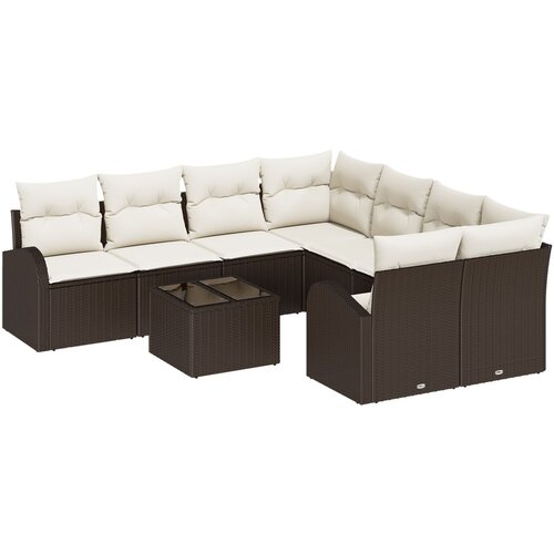 VidaXL 9-delni vrtni kavč set z blazinami Rjav poli ratan, (22094170) Slike