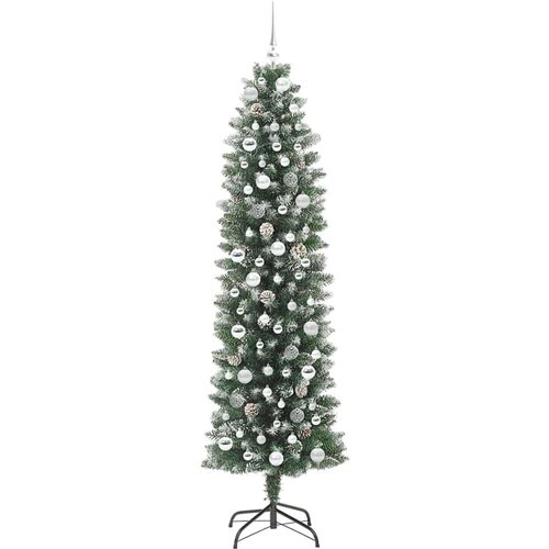 VidaXL Umjetno vitko božićno drvce s stalakom Zelena i bijela 210 cm Slike