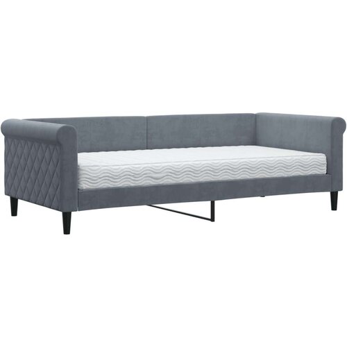 VidaXL Dnevna postelja z vzmetnico temno siva 90x200 cm žamet Slike