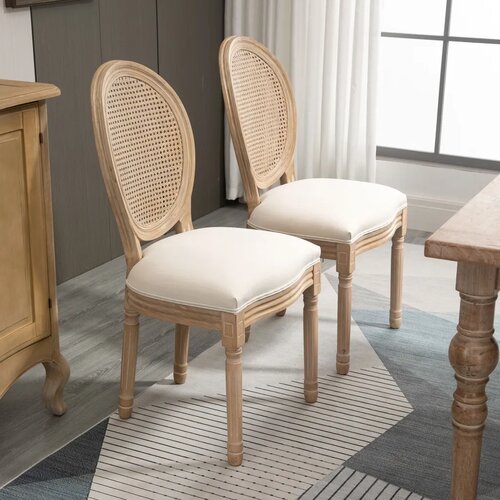  Kuhinjske stolice set od 2 puno drvo 49x56x96 cm krem-prirodno Slike