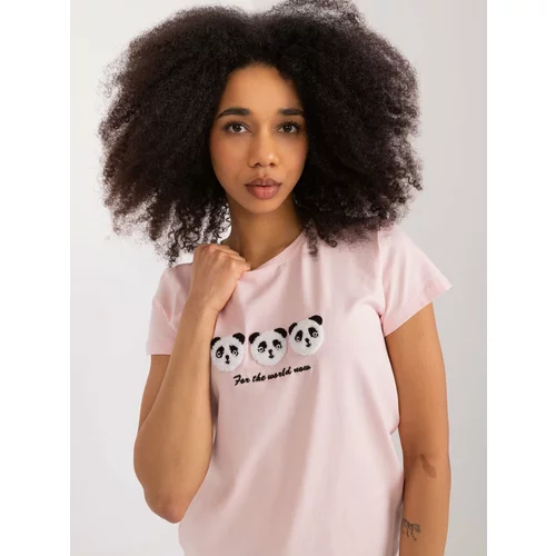 Fashion Hunters Light pink T-shirt with BASIC FEEL GOOD inscription