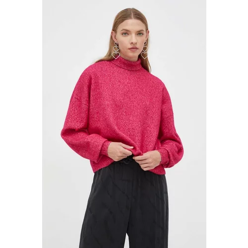 Hugo Vuneni pulover za žene, boja: ružičasta, lagani, s dolčevitom