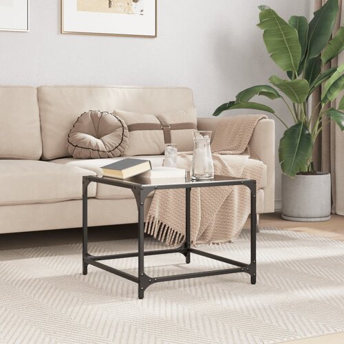 VidaXL Stolić za kavu s crnom staklenom povr&amp;scaron;inom 50x50x40 cm čelik Slike