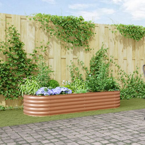 VidaXL Povi&amp;scaron;eni vrtni krevet smeđi s izgledom drva 240x80x44 cm čelik Slike