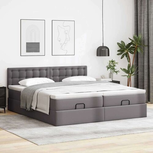 VidaXL otomanski okvir kreveta s madracima sivi 200x200cm umjetna koža Slike