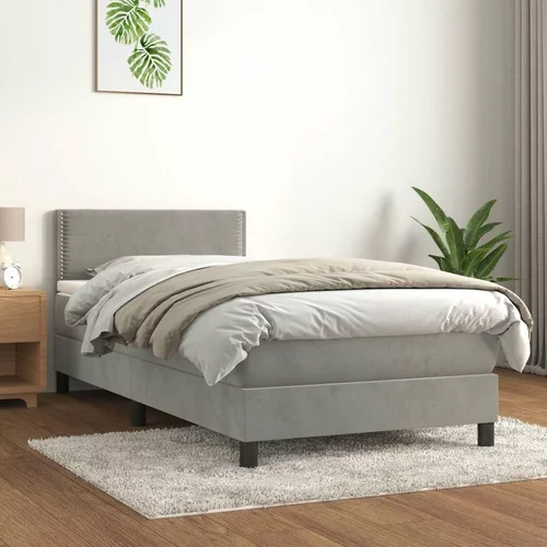 Box spring postelja z vzmetnico svetlo siva 80x200 cm žamet, (20724746)