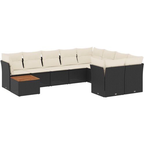  10-dijelni set vrtnih sofa s jastucima crni od poliratana Slike
