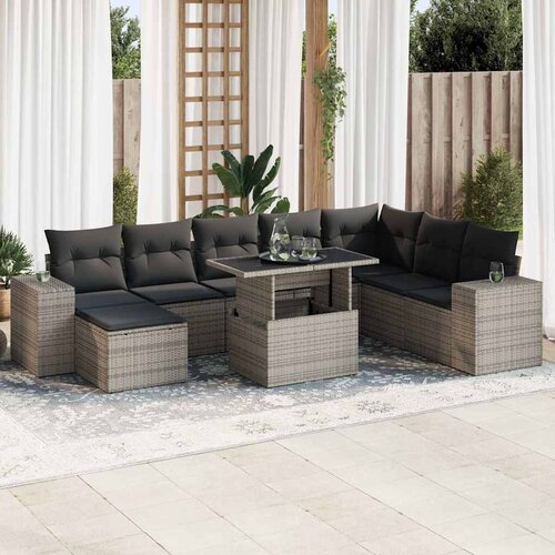 vidaXL 9-dijelni set vrtnih sofa od poliratana s jastucima sivi Cijene
