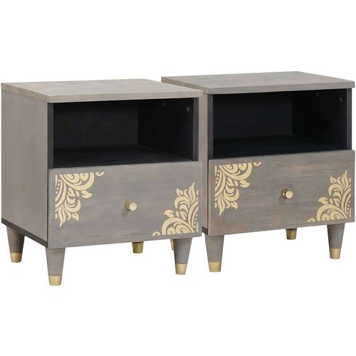 vidaXL Nočna omarica 2 pcs Siva 40 x 33 x 46 cm trden mangov les Cene