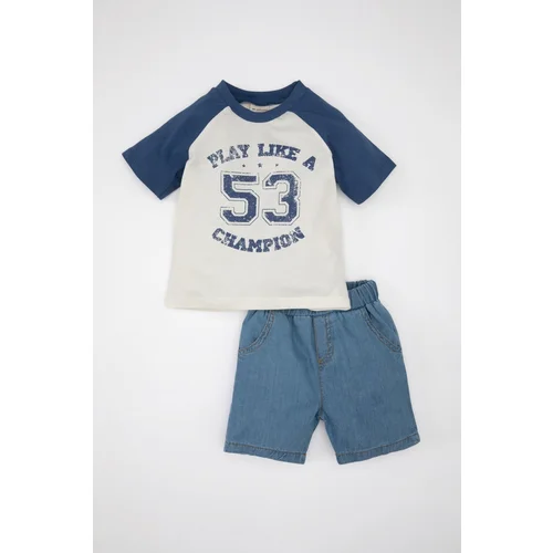 Defacto Baby Boy Printed Short Sleeve T-Shirt Shorts 2-Piece Set